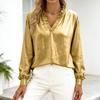 Women's Casual Leaf-shaped V-neck Loose-fitting Long-sleeved -color Blouse Shirt
