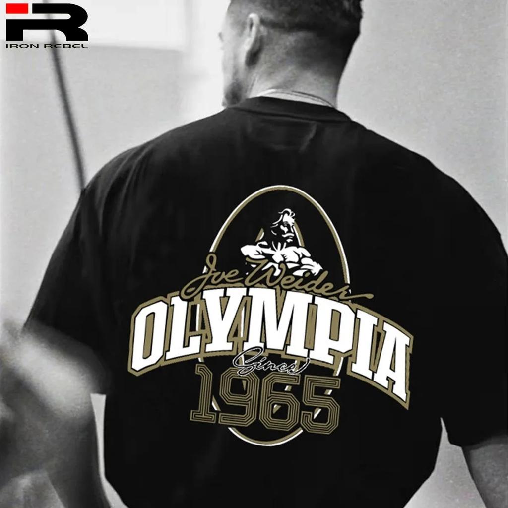 Olympia Olympia's Same Fitness and Bodybuilding Loose Street T-Shirt Men's Casual Fashion Pure Cotton Retro Sports Shirt
