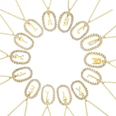 925 Sterling Silver Gold 26 Letters A -Z Alphabet Initial Long Chain Necklace Ovals Luxury Jewelry Crystal Cz Choker