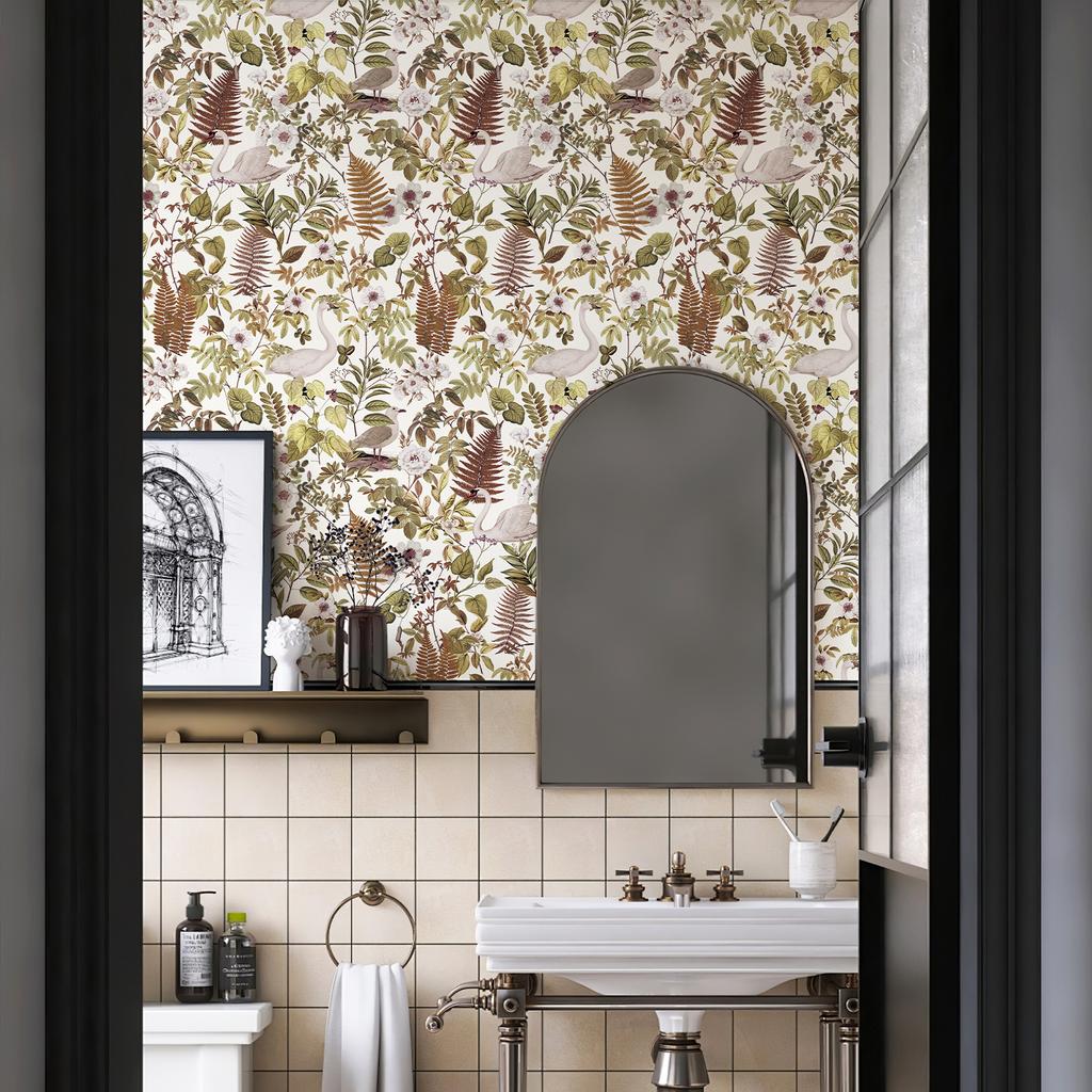 Retro Leaves Animal Pvc Wall Cover Lamp Swan Self Adhesive Vinyl Wall Decor Peel And Stick Water-Repellent Cabinet Sticker