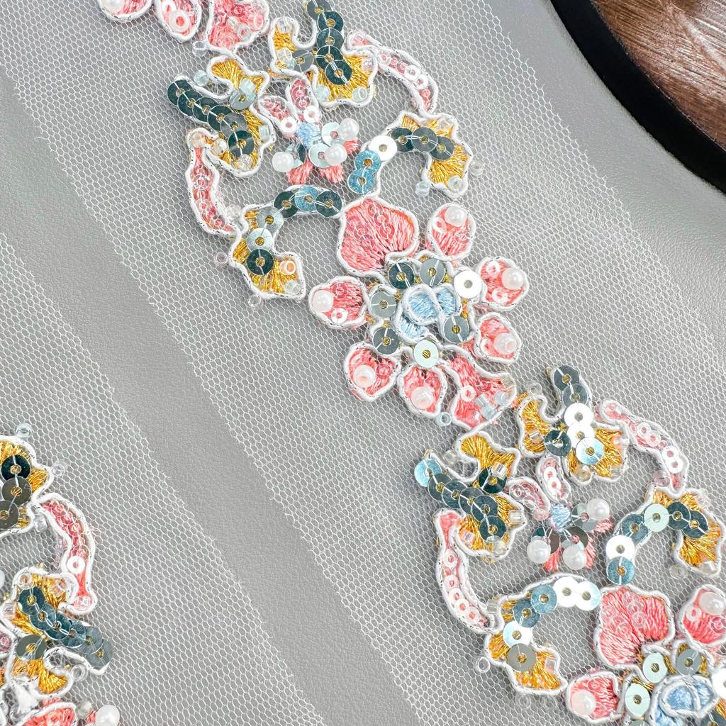 Pink Embroidery Mesh Hollow Beads Barcode Clothing Lolita Skirt Bag Decorative Sequins Lace Accessories