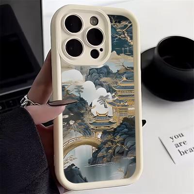New Chinese Style Landscape Pavilion Art Phone Case for iPhone 17 16 15 14 13 12 11 Series Pro Max Plus Double Layer Protection