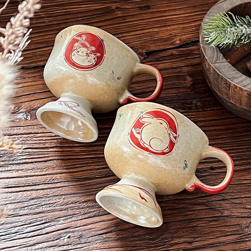Japan Exports Medieval Clay Spray-Painted Rabbit Ceramic Cup High-Value Coffee Cup Goblet Japanese Style