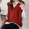 WTEMPO Preppy styl Bez rukávů Pleteniny Dámské Podzim Zima Jednobarevné Ležérní Svetry Výstřih do V Pletené Vesty