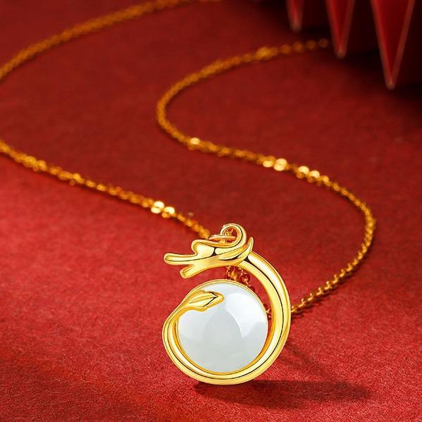 Xianglong Play Bead Necklace Female Niche Natal Zodiac Dragon Cute Fun Golden Dragon Collarbone Chain Dragon Necklace