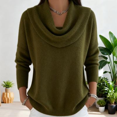 Suéter Feminino Gola Ampla Manga Longa Cor Sólida Jumper Tops Ajustado Macio Respirável Inverno Camadas Casual Tricô Tops