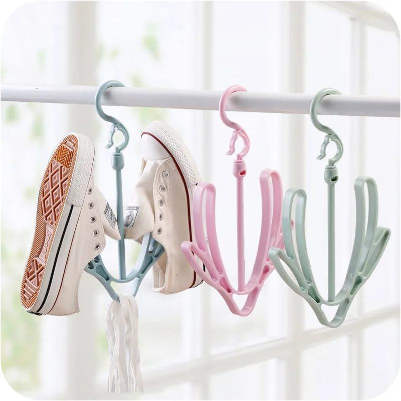 1PCS Durable Plastic Hangers Windproof Double Hook Multifunctional Balcony Shoe Rack Hanging Organizer Space Saving Design