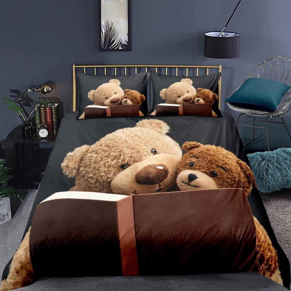 Cute Teddy Bearduvet cover for boys and girls, adult room decoration, bedding microfiber bed cover 3-piece set, bedroom decorati