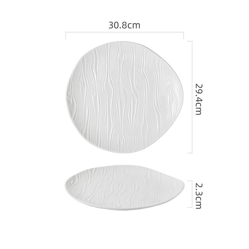 Water Ripple Ceramic Shallow Plate Pure White Irregular Salad Plate Steak Plate Dessert Plates Restaurant Creative Tableware