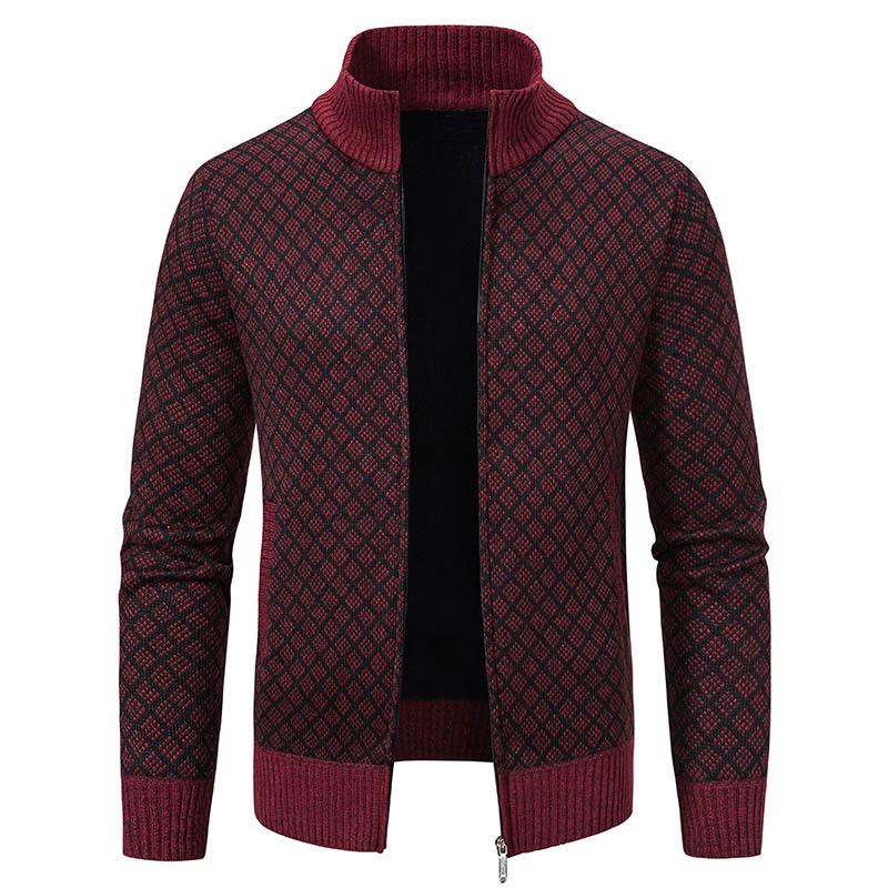 Men's Stand-Up Collar Knitted Cardigan - Thick Ribbed Velvet Sweater for Autumn/Winter (Middle-Aged & Elderly)