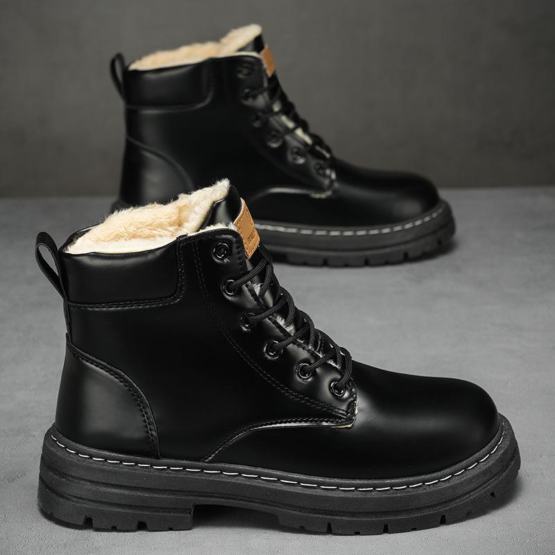Winter Men's Cotton Shoes Waterproof Martin Boots High Top with Thick Fleece Warm Snow Boots