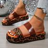 Plus Size Leopard Slippers Summer New Platform Platform Fashion Round Toe Metal Buckle Slip Strap Anti-slip Sandals
