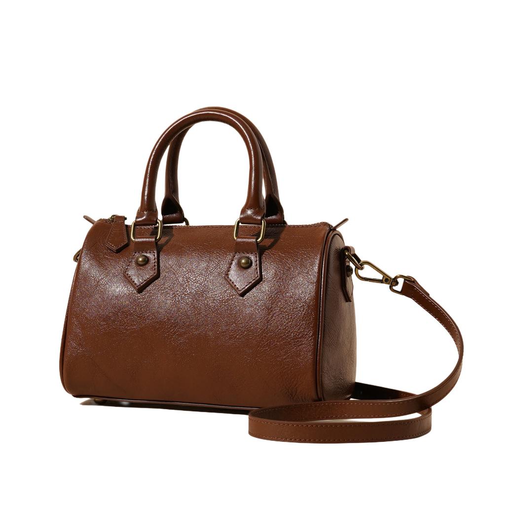 2025 New First-layer Cowhide Women's Bag Retro Texture Design Pillow Bag Single Shoulder Crossbody Handbag