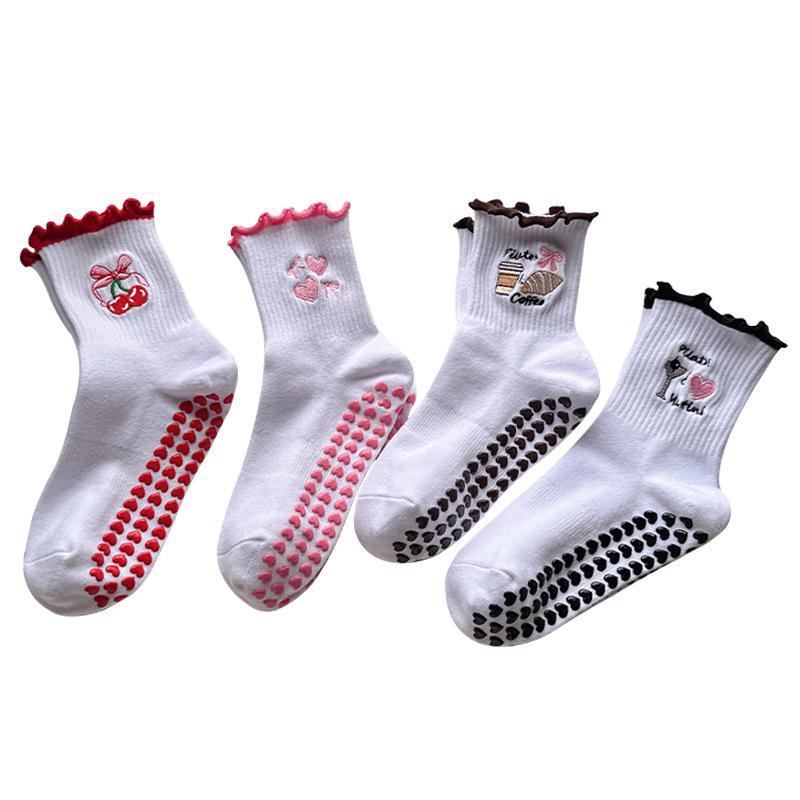 Women's Mid-Calf Yoga and Pilates Non-Slip Socks with Cartoon Shark Embroidery