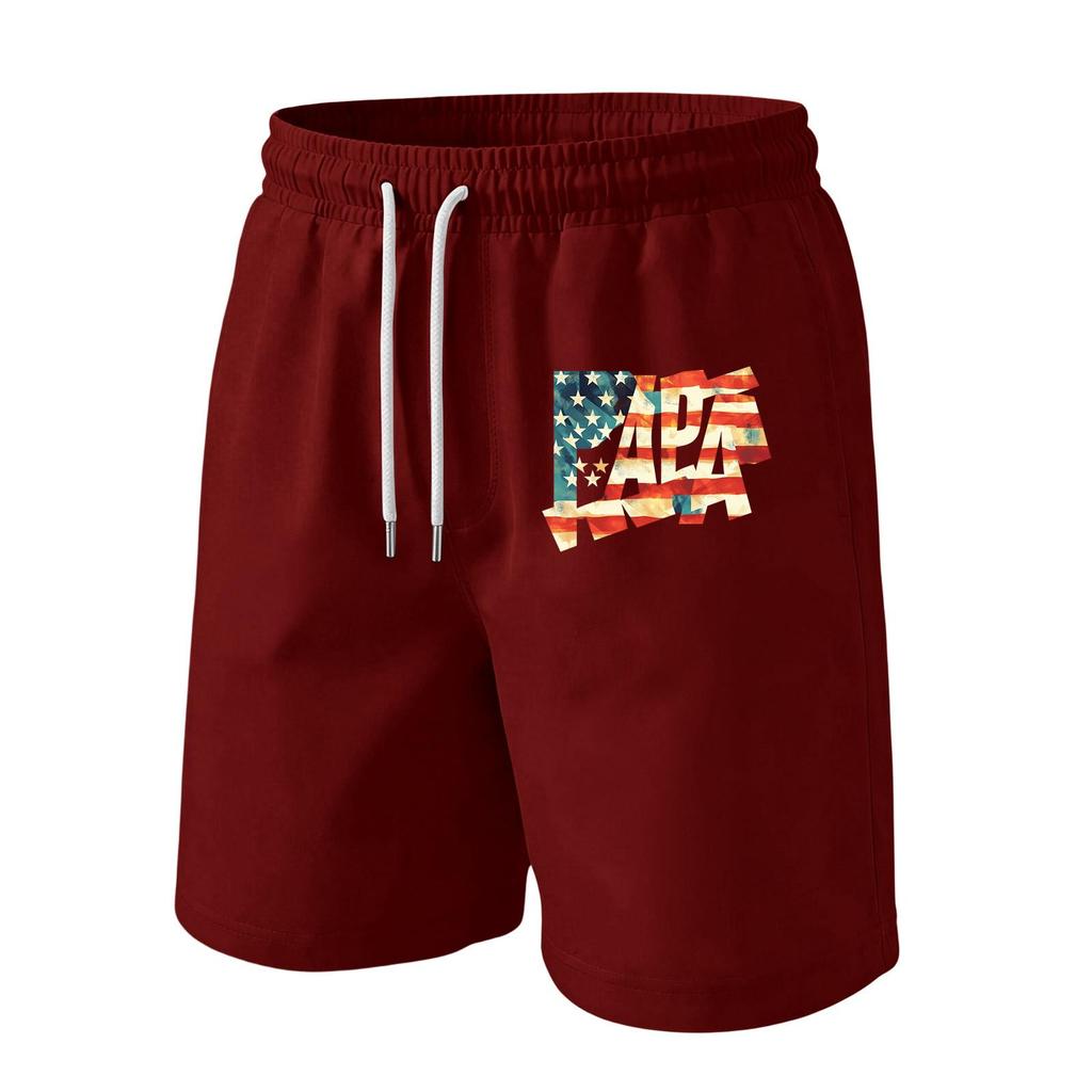 Men's Casual Drawstring Waist Shorts with Flag Print Lightweight Comfortable Fit Suitable for Daily Wear and Outdoor Activities