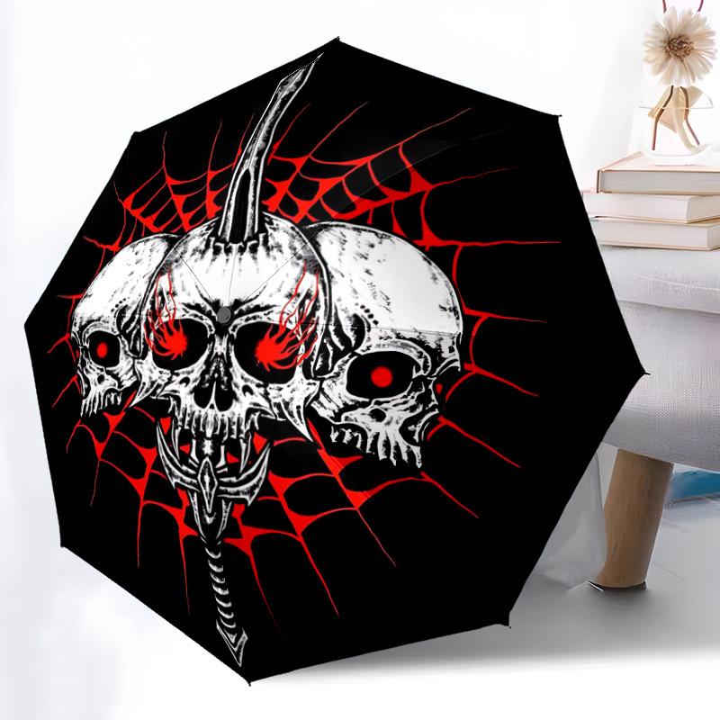 1PC Skull Sword Automatic Folding Umbrella Automatic Open/Close, Automatic Folding, 8-Rib Durable Frame, Portable Travel Umbrella S10714