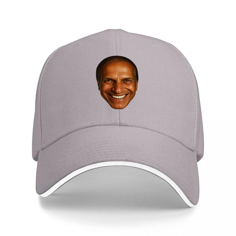 Obama Face Print Baseball Cap Black Adjustable Hat with White Trim and Smiling Portrait Design for Adults