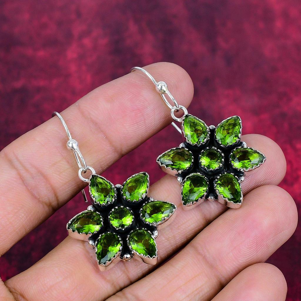 Peridot Ohrringe Edelstein Schmuck, 925 Sterling Silber Ohrringe, handgefertigter Schmuck Geburtsstein Ohrringe, Geschenk für Ihn