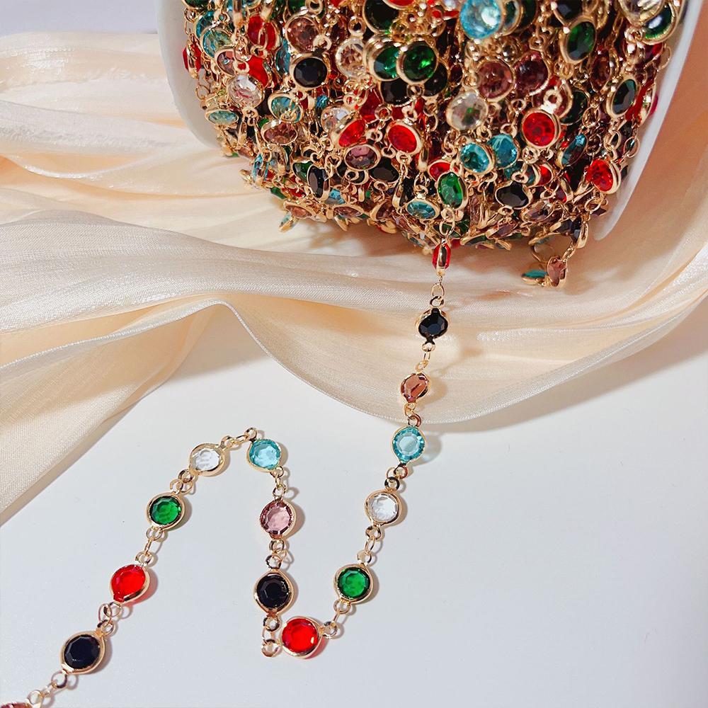

1Meter 6mm Colorful Crystal Beads Beaded Chain Glass Bead Necklace Chain Findings for DIY Bracelet Jewelry Making Supplies