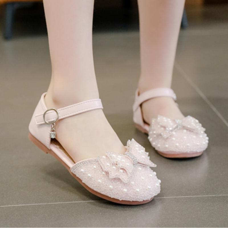 Girls' Half Sandals Summer Korean Version Soft Soled Children's Leather Shoes, Mid Size Children's Crystal Shoes, Baby Princess Shoes