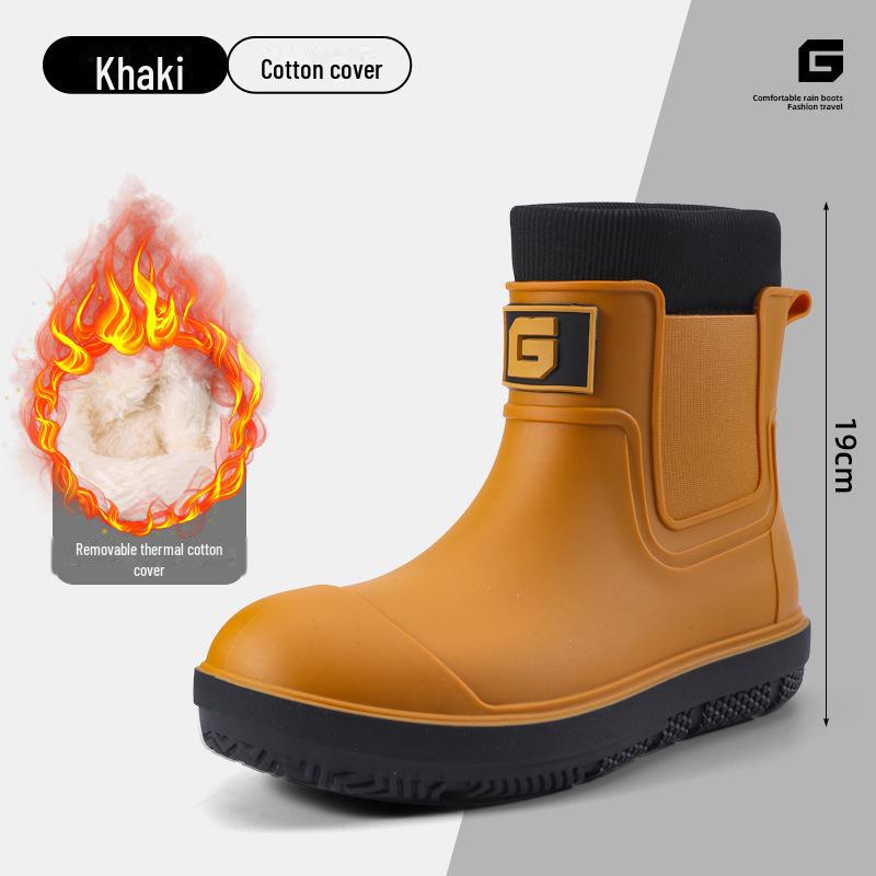 Men's Stylish Non-Slip Waterproof Short Rain Boots with Thick Velvet Lining