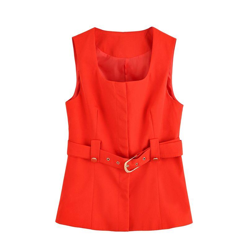 Autumn New Women suit French style Ol Casual With Belt round Neck Sleeveless Vest Mid Waist Flared Trousers