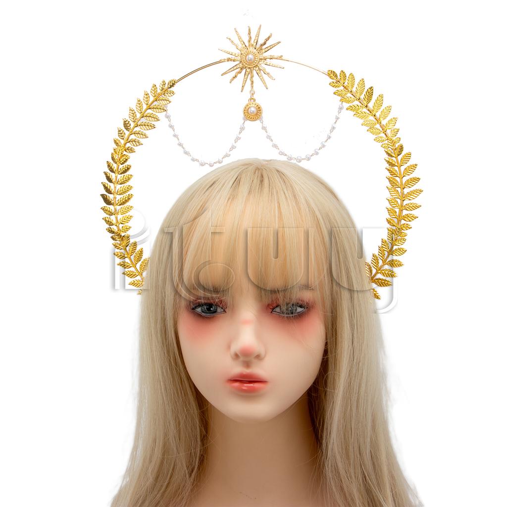 Handmade Halo Crown Headpiece Lolita Goddess KC Gothic Angel Headband Halloween Christmas Party Headdress Hair Accessories