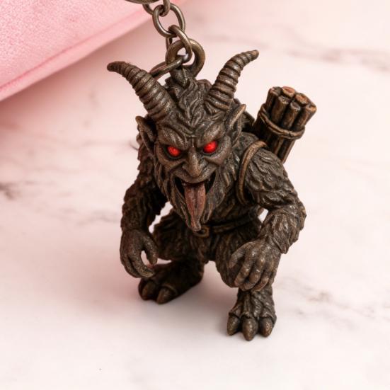 Krampus Nyckelring Vintage Snidad Skräckvarelse Demon Nyckelring Ryggsäck Skolväska Hängande Dekoration Väskberlock Plånbok Hänge