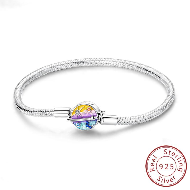 Original 925 Silver Bracelets 17-20CM Love Heart Flowers Butterfly Charms Beads Bracelet For Women Fashion Jewelry Gift