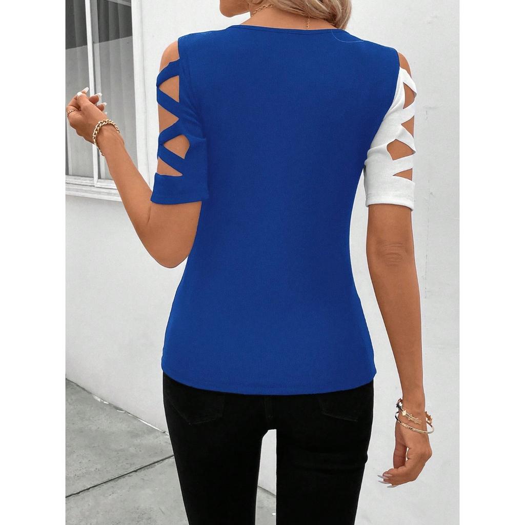 GMXIA Spring Summer Cross-shoulder Slim-fit Top T-shirt Woman