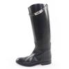 Great HERMES Knee-high Boots Kelly Metal Leather Jumping Boots Black Women 36 Used