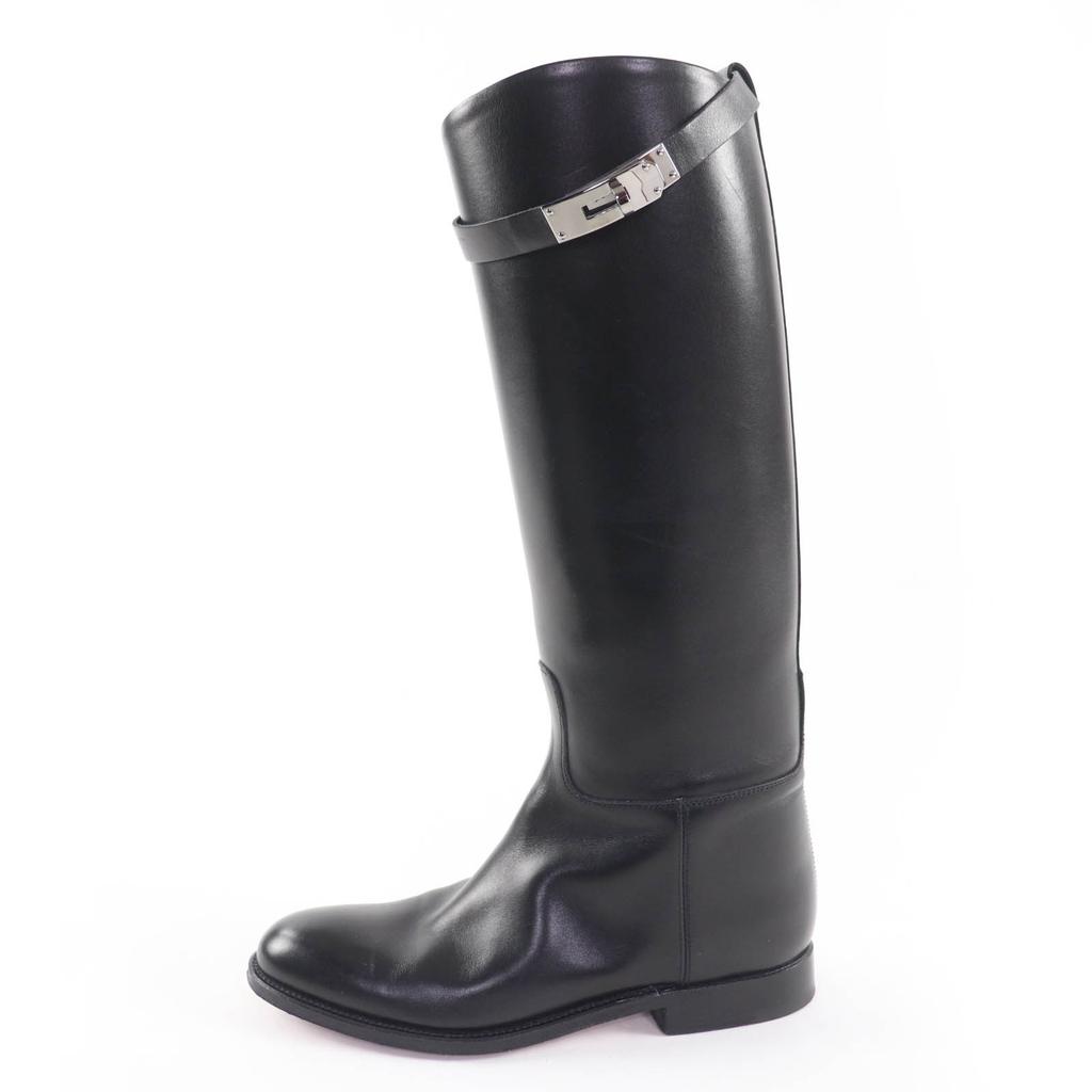 Tolle HERMES Kniehohe Stiefel Kelly Metall Leder Reitstiefel schwarz Damen 36 Gebraucht