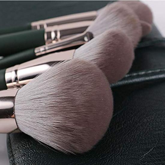 YINAN Studio Makeup Brush Set with Wooden Handles and Popular Makeup Tool Set Set, 14-Piece Ultra-Soft Pouch, (Green)
