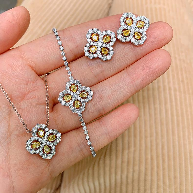 Ins Temperament Jewelry Set Simulated Yellow Necklace Colorful Treasure Bracelet Pink Earring