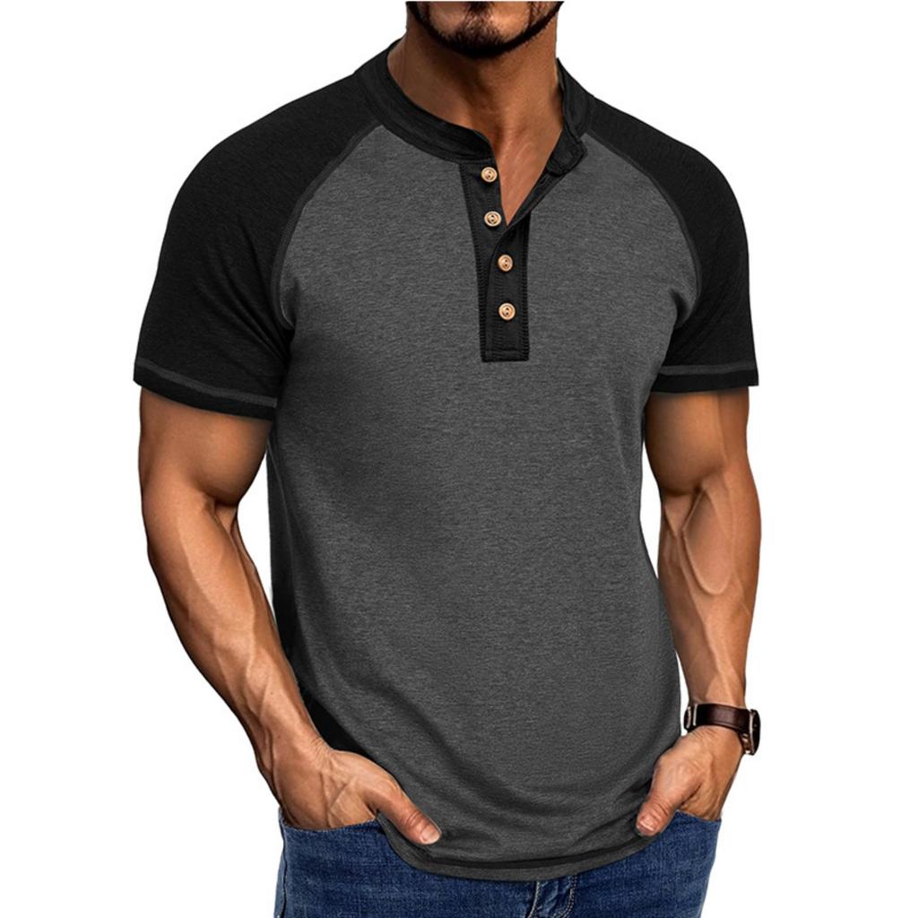 Men's Casual Base Layer Sportswear, Men's Color-blocked Round-neck Short-sleeved T-shirt Top
