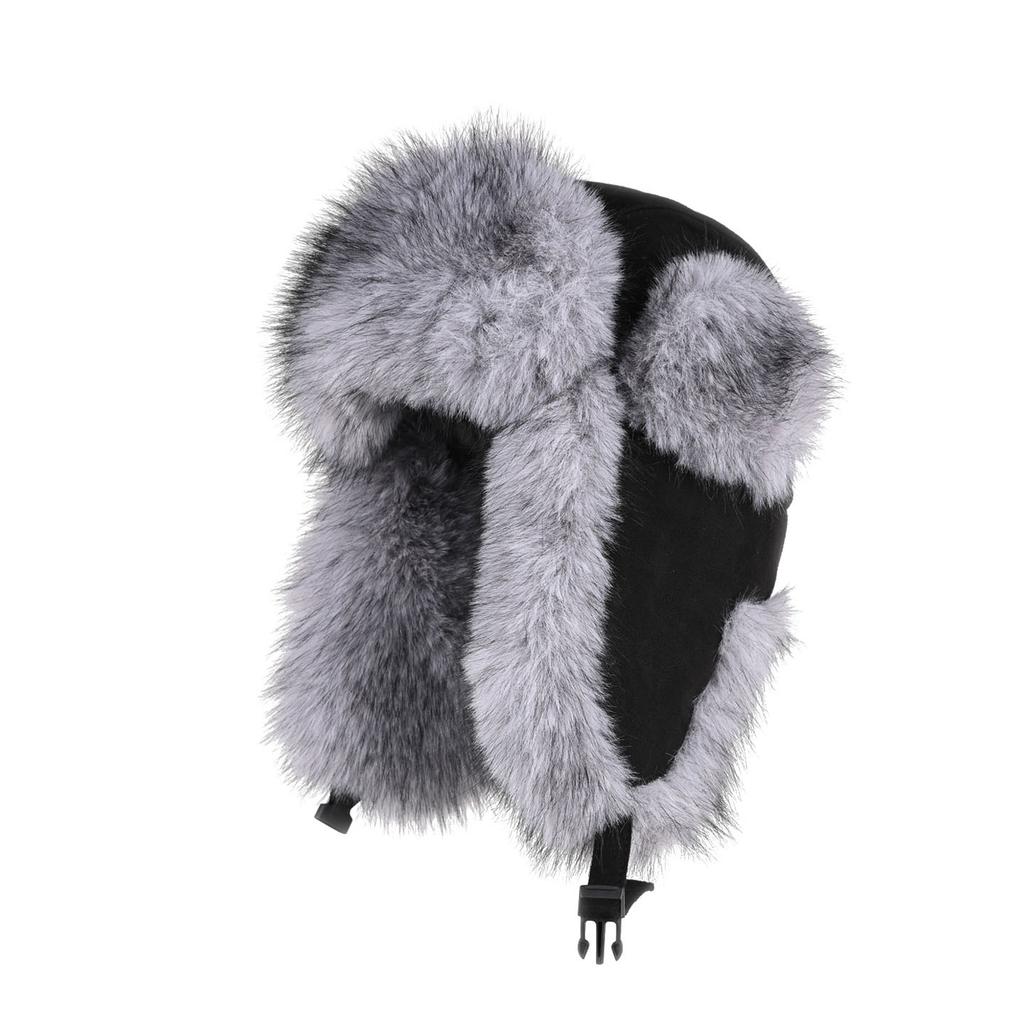 Imitation fox fur hat men's thickened velvet dog leather hat women's winter warm locomotive riding ear protector cotton hat
