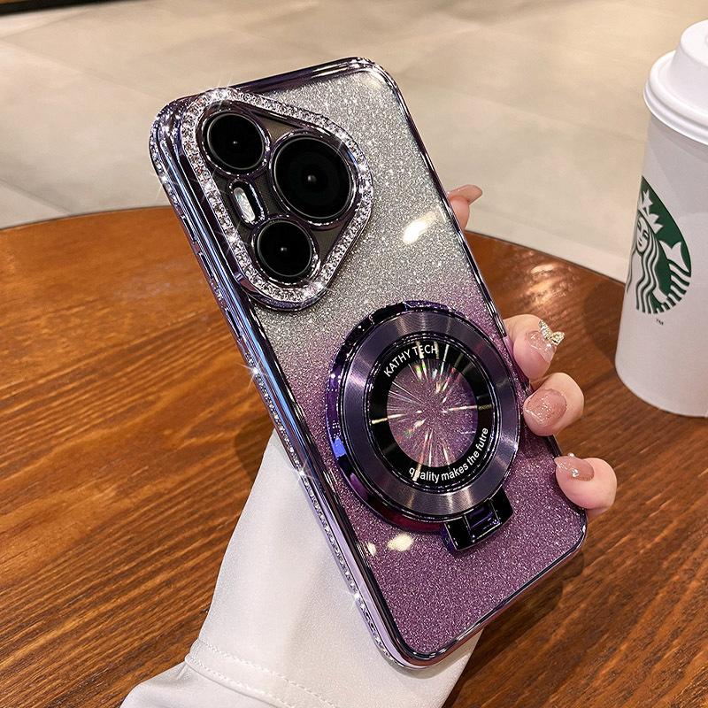 Applicable to Huawei P80pro rhinestone frame CD pattern magnetic suction bracket mobile phone case Mate80 glitter all-inclusive anti-drop cover