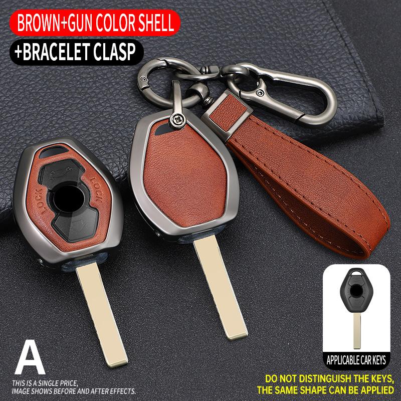 Zinc Alloy +Leather Car Key Case Cover for BMW 3 5 7 Series X5 E53 X3 F83 E46 E39 E38 E60 E63 E61 E64 330i Z3 Z4 E85 E86 M5 325i