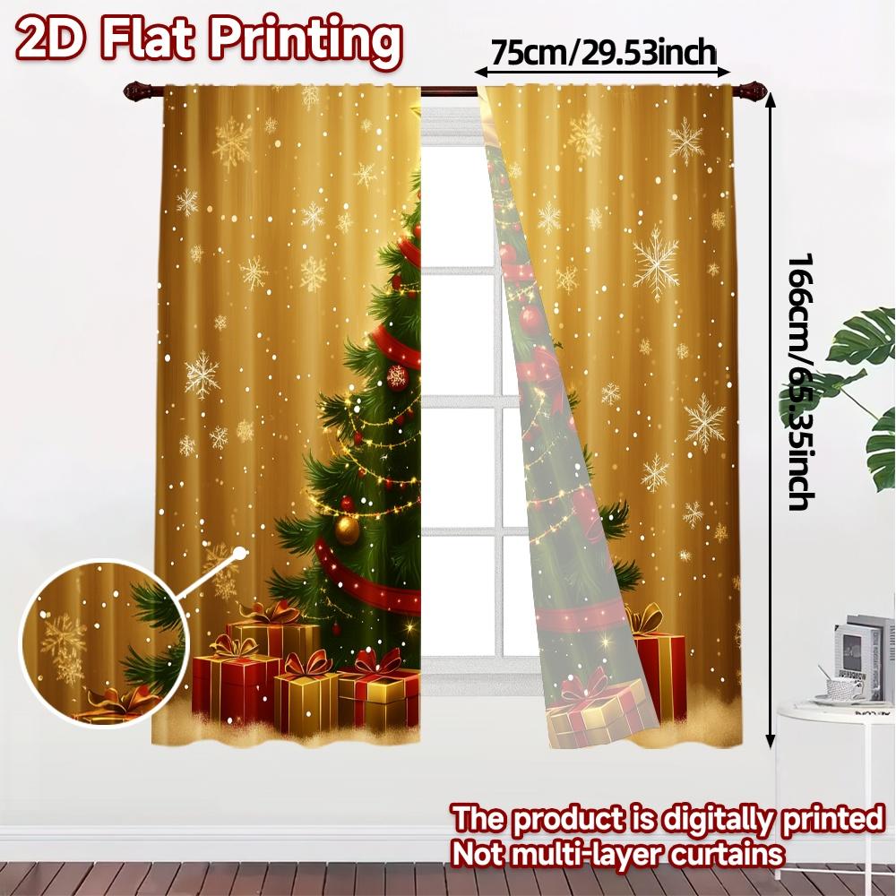 2pcs  Curtains Christmas Tree Gifts Snowflakes Popular Curtain Versatile Durable Polyester Curtains Decorations For Home Perfect