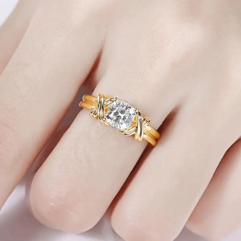 Sterling  Cross Rings with Round/Cushion Cubic Zirconia Fashion Contracted Wedding Party Female Jewelry Gift