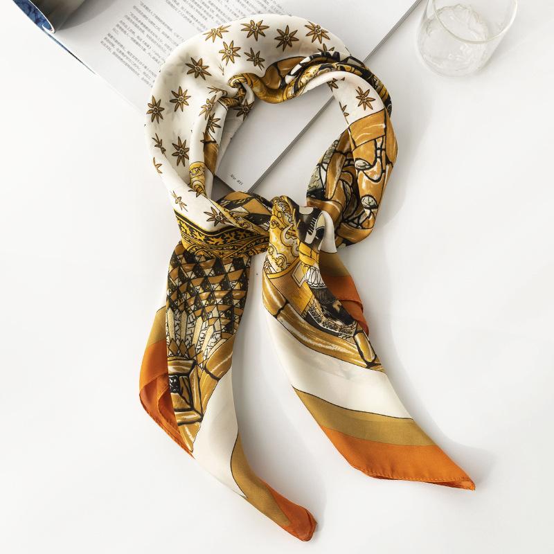 

Literary and retro leopard print simulation silk small square scarf fashionable and elegant professional wear scarf 90*90cm