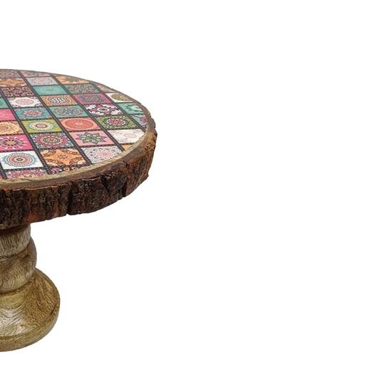 Wooden Cake Stand Rustic Round Cake Holder for Parties Decoration Bark Textured Pizza Cupcake Party with Serve Ware Platter
