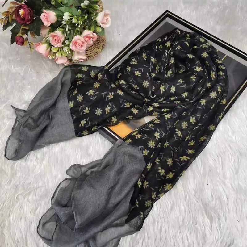 Silk Scarf Long Strip High-End Feel Women's New High-End Feel Versatile Retro Elegant Stylish Ethnic Style Floral Patchwork Scarf