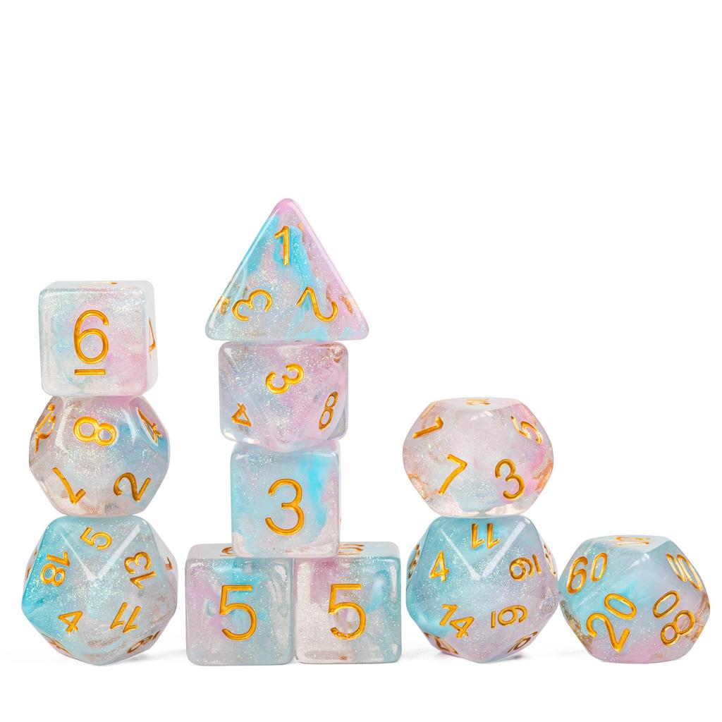 Cusdie 11Pcs Swirl DND Dice Double-colors D&D Dice Set D4 D6 D8 D10 D% D12 D20 Polyhedral Dice for Role Playing Game Table Games