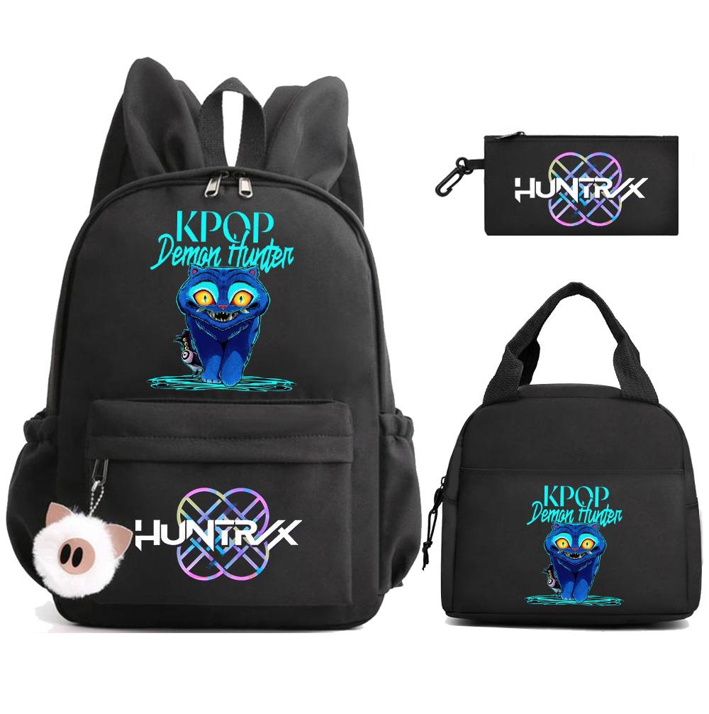 3Pcs/set K-Pop Demon Hunters Printed Backpack with Lunch Bag Pengcil Case for Teenager Girl Boy Back To School Bookbag Large Capacity Travel Bag