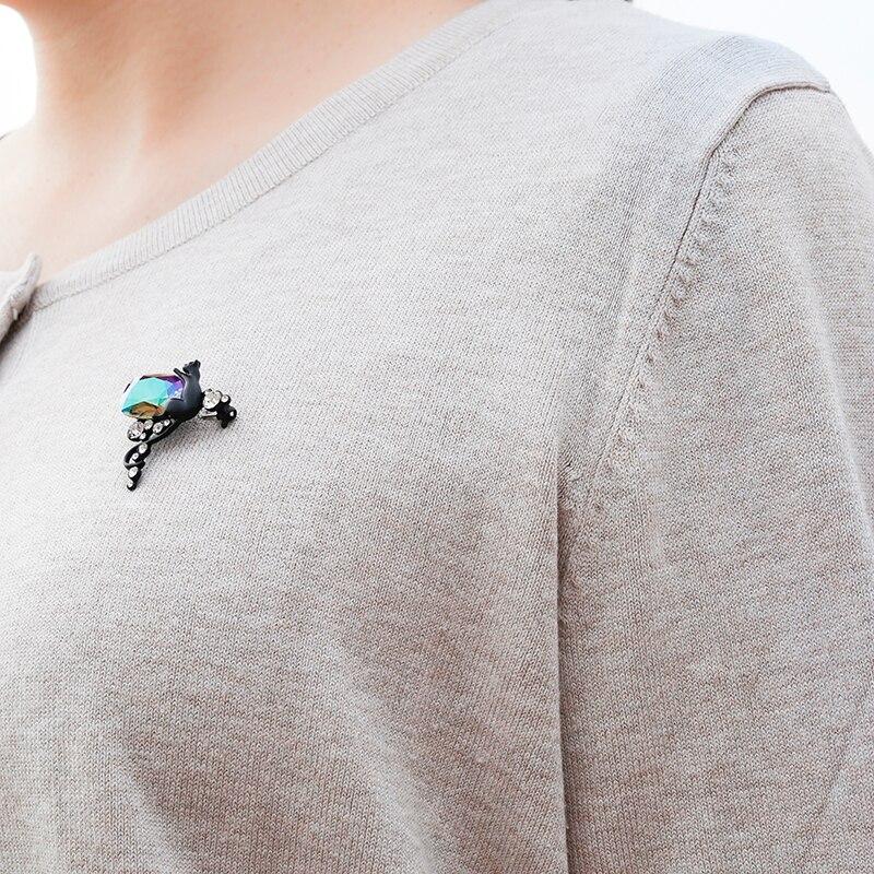 Mode Vintage Tier schwarze Katze schillernde handgemachte Glas Strass Messing Brosche Pin Zubehör für Frauen