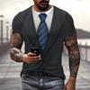 Zabawny Fałszywy Garnitur Druk 3D Smoking Muszka Stylowy Męski T-shirt Letni Sporty Plenerowe Szybkoschnący Oddychający Casualowy Street Krótki Rękaw