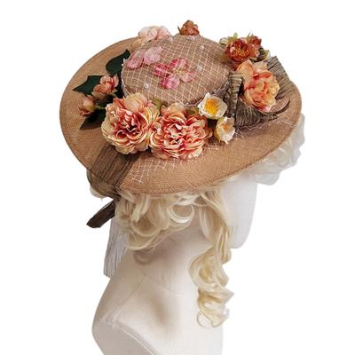 Sombrero de verano para mujer, sombrero de Lolita para fiesta de té, protector solar para exteriores, decoración de flores, sombrilla plana, sombreros de vacaciones en la playa de verano