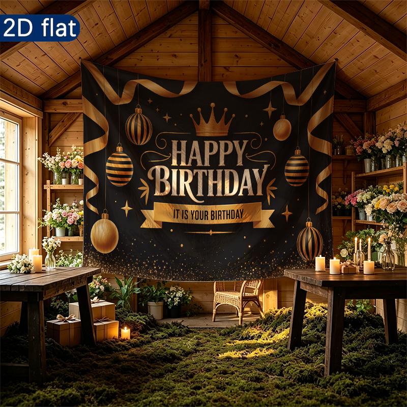 Gold Gold Birthday Background 1pc - Polyester Banner