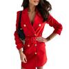 Women Suit Dress Lapel Long Sleeve Double Breasted Mid-length Formal Business Dress with Belt Pockets Suit Dress Workwear